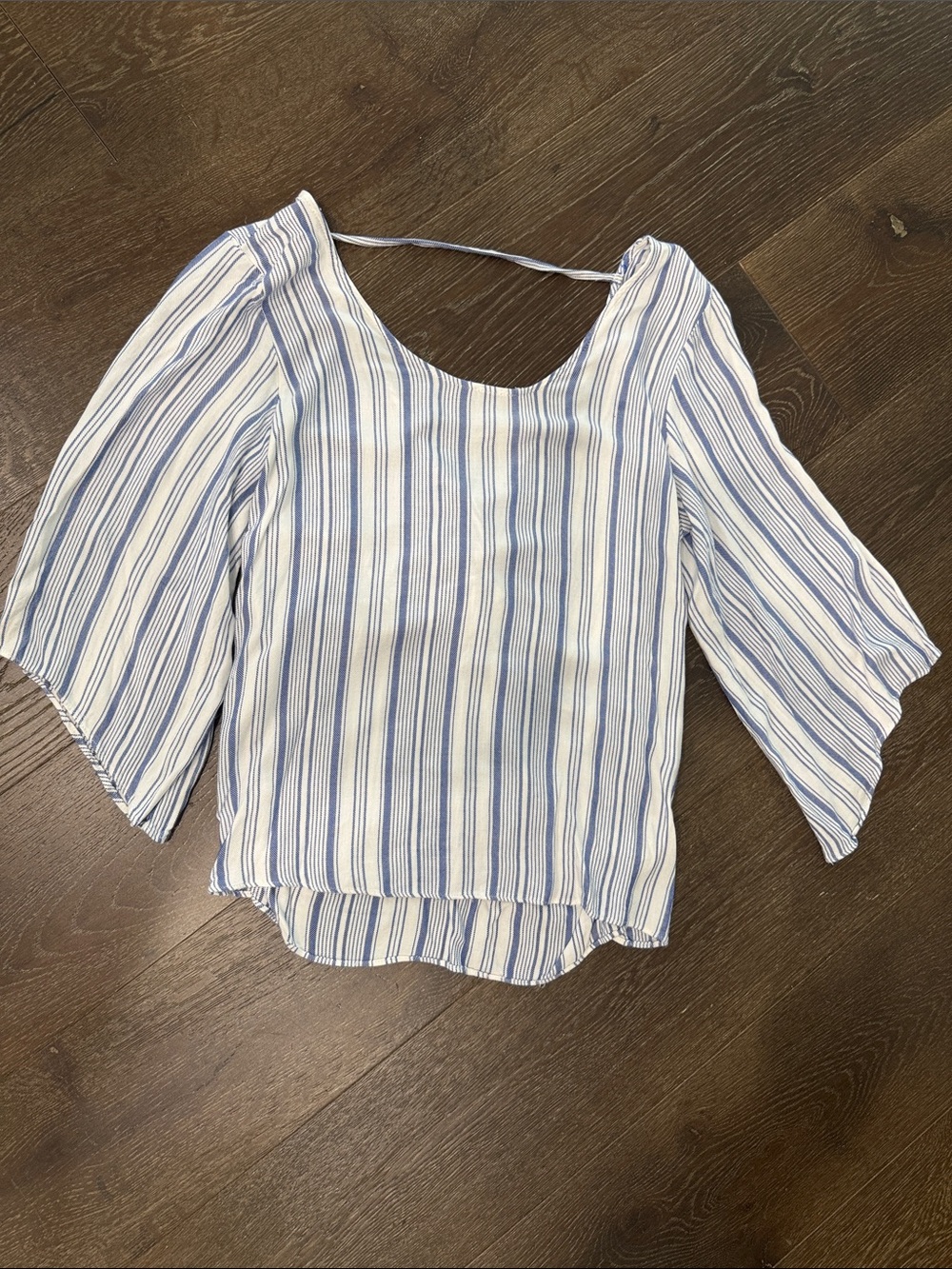 DREW Blue & White Flowy Striped Scoop-Neck Women's Blouse